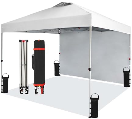 Wiltec Pavillon Pop-up Tonnelle de Jardin Pliante – 3 x 3 x 2,79 m – Couleur Blanche – avec Paroi latérale Roues Fermeture One Push Cadre Robuste Sac – Tente Gazebo Fête Festivités Camping Réception