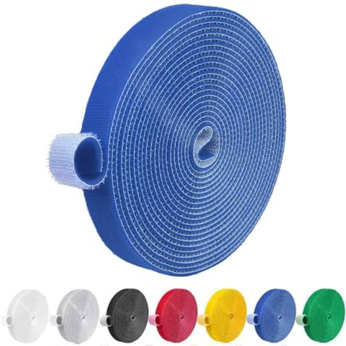 IFNOW 32FT Reusable Fastening Tape Cable Ties Double-Sided Hook-and-Loop Cable Management Tape Strength and Durability 0.4''/Width (1, Blue)