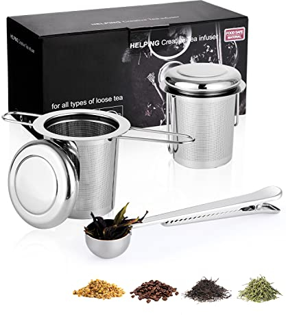 UNIDEAL 2pc Filtro per tè in Acciaio Inox con Coperchio e Cucchiaino da tè, infusore per tisane, filtro the infusione, filtro per tisane,infusore te,filtro per the sfuso,colino per tisane