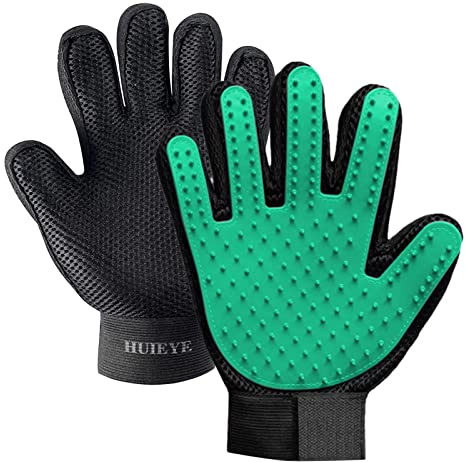 HUIEYE Haustier Handschuh Fingerhandschuhe BüRste Verstellbaren KlettverschlüSsen FüR Einen Fellpflegehandschuh Gummi FüR Hund Katze Fellpflege Und Reinigen Grooming BüRsten Deshedding Glove (grün)