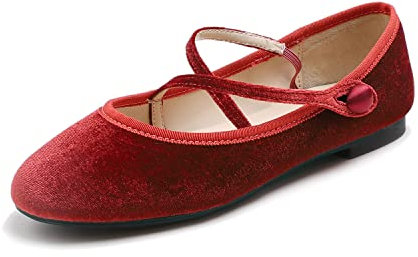 Feversole Women's Stretchy Elastic Ankle Straps Ballet Flats Shoes Coral Velvet Size 6 UK
