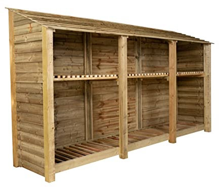 Arbor Garden Solutions wooden log store 6ft, firewood storage (W-335cm, H-180cm, D-88cm), natural finish (With kindling shelf)