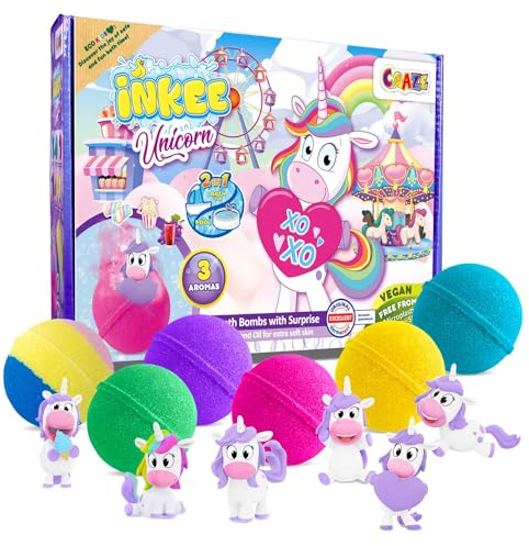INKEE Scatola con 6 bombe da bagno con sorpresa de Unicorn per bambini, Idea Regalo, giochi da bagno