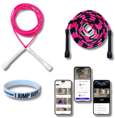 Elevate Rope - Paquete de cuerda para saltar con aplicación de entrenamiento - 2 x cuerda de salto ajustable - Adultos y niños - Velocidad + Cuerda de cuentas - Condiciones y trucos - Cuerda de saltar
