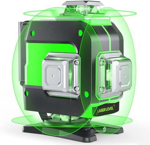 Niveau Laser, FELLAT 4 x 360 ° Autonivelant Laser Chantier 4D 16 Lignes Laser avec 2x4000 mAh Batterie Réchargeable et Télécommande, Support Magnétique, Base de Levage