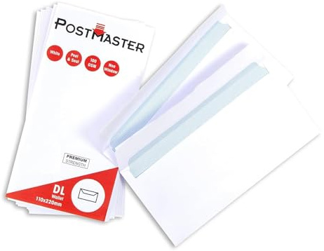 Postmaster Envelopes DL Peel & Seal 100GSM White Paper - 100 Pack
