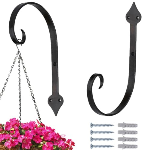 Marrakesch Set med 2 väggkrokar handsmidda svart 27 cm lång | vintagekrok för skruvning för blomampel och hängväxt | utrustningshållare Mapov för utomhusbruk som balkong, terrass eller