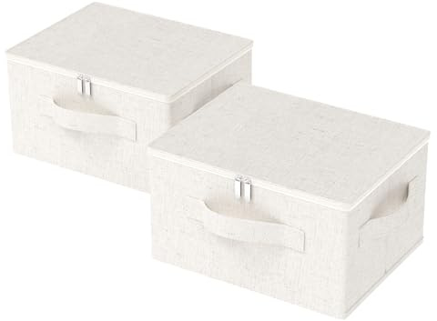 ENUMAIL Förvaringslåda under sängen med lock, vikbar klädförvaring och förvaring, tygfack för att organisera kläder, skor, filtar, kuddar, 45 x 35 x 25 cm, beige, 2-pack