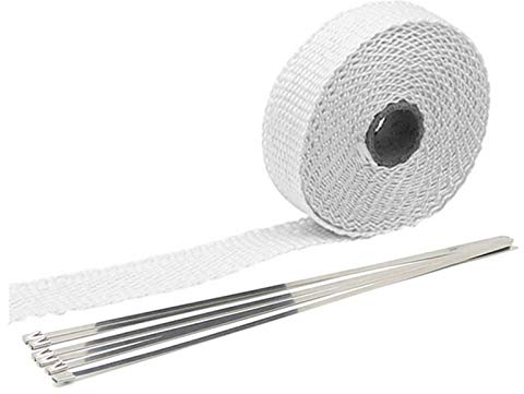Auspuffband，Hitzeschutzband Auspuff 5/10/15 / 20m Motorrad Auspuff Thermalband Auspuff-Wärmeband-Wrap-Krümmer-Isolationswalzen-Resistent mit rostfreiem Krawatten(2.5x5m White)