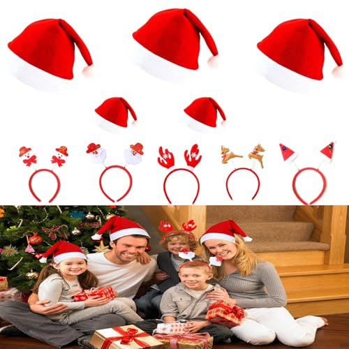 WLHFDC 10 Pièces Accessoire Noel,Serre Tete Noel et bonnets de Père Noël,Bandeaux de Noël Fête Serre Têtes Vacances Bandeaux Renneer Pour Adultes Femme Décorations de Fête