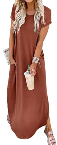 Women's Summer Casual Loose Short Sleeve Long T Shirt Dress Split Maxi Beach Sundress 2026 Travel Vacation Outfits