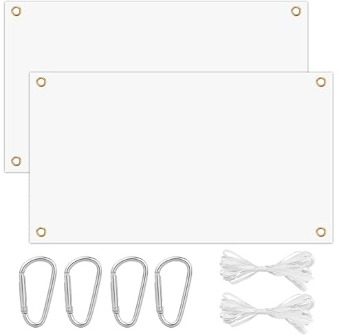 2 pezzi bandiere bianche dipinti, striscione personalizzato, banner personalizzato, transparent, 120 x 60 cm, con 4 moschettoni e corda da 12 m, per fai da te, feste, festival