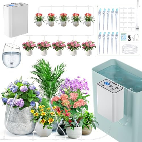 Bestcool Système d'Arrosage Automatique USB 1800mAh avec 10 Pots | Programmes Intelligents pour Jardin, Pelouse, Serre, Parasol | Kit Irrigation Goutte-à-Goutte pour Plantes d'Intérieur/Extérieur