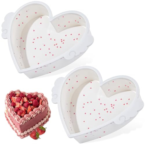 SJ 2P 8 Inch Silicone Heart Shaped Cake Pans with Metal Reinforced Frame, Nonstick Cake Pan, BPA Free Silicone Heart Cake Baking Mold for Oven Dishwasher Safe
