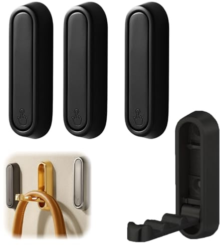 Noaya 4pcs Foldable Wall Hooks for Hanging - Zinc Alloy Multi Functional Pressing Flip Folding Clothes Hook, Folding Hooks Wall Mount for Hanging Coat Bag Towel Key, Black