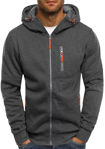 Mens Hoodies Casual Fleece Hooded Sweatshirt Full-Zip Long Sleeve Pullover Hoody Tops