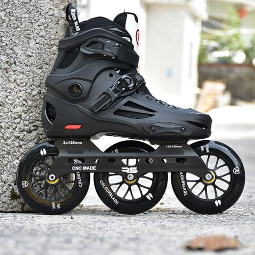 Patines En Línea Profesionales, Patines De Velocidad Negros Unisex, Patines Para Exterior Con 3 Ruedas De 125 Mm, Para Hombres Mujeres Y Adultos, Para Slalom En Parques Calles Y Carreteras(Size:42)