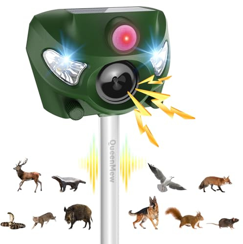 Repellente per Gatti, 5 Modalità Dissuasore per Gatti per Giardini, 26 Piedi Dissuasore per Gatti con Allarme e Luci Lampeggianti, per Cani, Cervo, Volpe, Uccello, Coniglio, Scoiattolo