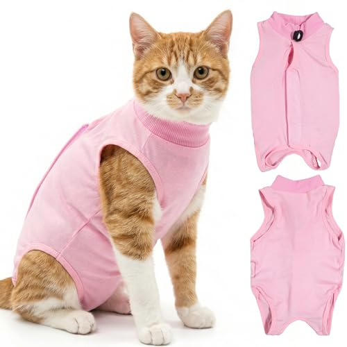 2 PCS Cat Recovery Suit, Pink Cat Surgery Recovery Suit Size M