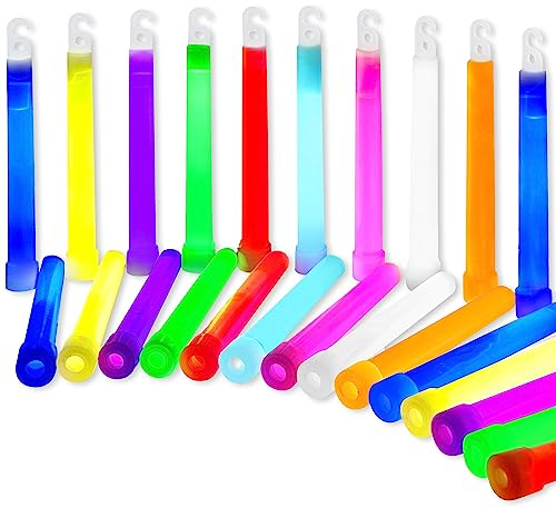 The Glowhouse - Premium-Leuchtstäbe - einzeln verpackt & mit Bändern zum Umhängen - super hell - gemischte Farben - 150 mm (6“) - Mega-Partyset mit 25 Stück