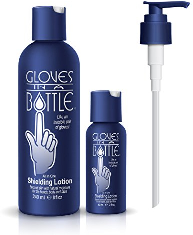 Gloves In A Bottle Shielding Lotion - Great for Dry Itchy Skin! Grease-less and Fragrance Free! (2oz and 8oz pack with pump top)