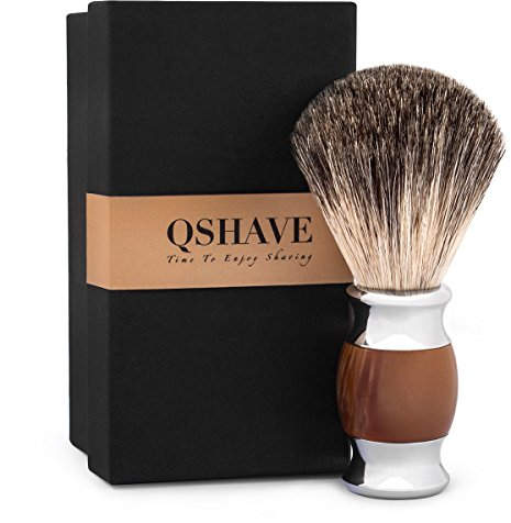 Qshave - Pennello da barba, setole con vero pelo di tasso 100%, realizzato a mano con manico in resina plastica La scelta migliore per una rasatura umida con rasoio di sicurezza a mano.