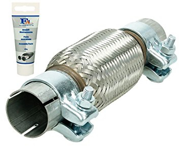 ECD Germany Tubo Flessibile di Scarico Marmitta 45 x 150 mm Flex in Acciaio Inox Universale Impianto Gas Scarico Morsetto Saldatura Riparazione con 2 Morsetti pinze + Pasta di Montaggio per Auto