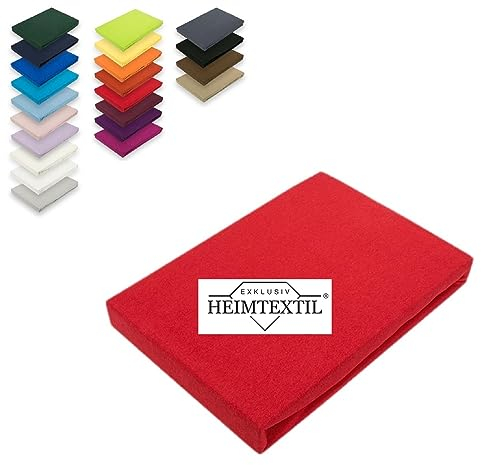 EXKLUSIV HEIMTEXTIL Marke Jersey Spannbettlaken 90-100 x 200 cm 100% Baumwolle Öko - Tex Zertifiziert, Markenqualität, Matratzenhöhe bis 25 cm, Rot