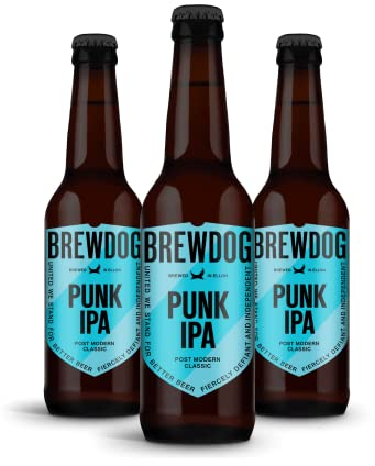 Brewdog Punk IPA - Cerveza Indian Pale Ale Escocesa de Estilo New England, Pack de 12 Botellas x 33 cl, Sabor Neutro y Ligero, Marcado por el Lúpulo, 5,4% Volumen de Alcohol