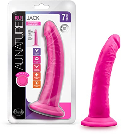 Blush Novelties Au Naturel Bold Jack Realistischer 7-Zoll-Saugnapf-Harness-kompatibler FlexiShaft Sensa Feel-Dildo, Sexspielzeug für Männer, Frauen, Paare, Rosa