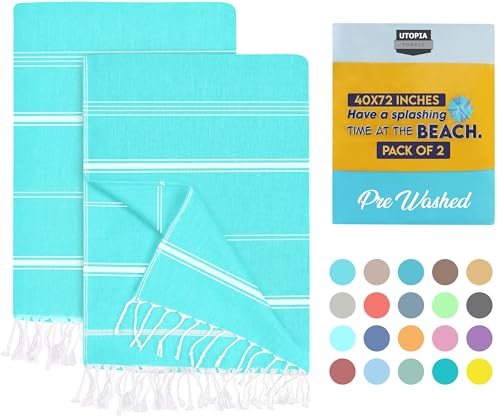 Utopia Towels 2er-Pack Hamamtuch Strandtuch Groß 100x180 cm Saunatuch aus 100% Baumwolle saugfähige und leichte türkische Strandtücher und Poolhandtücher (Aqua)