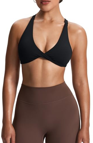 Aoxjox Women's Workout Sports Bras Fitness Satara Low Impact Bra Yoga Crop Tank (Black, Small)