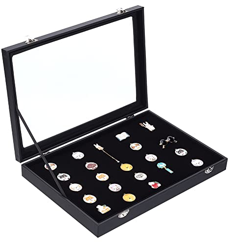 NBEADS Vitrine à Épingles en Bois Noir, 34.9x23.8x4.8cm Velvet Pad Badge Vitrine Broche Verre Top Collection Vitrine Table Top Vitrine Bijoux Vitrine pour Objets de Collection, Organisation à Domicile