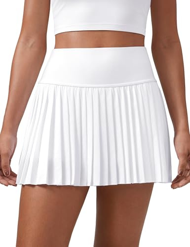 CRZ YOGA Gonne da Tennis plissettate a Vita Alta delle Donne con Tasche Corte Bianco 42