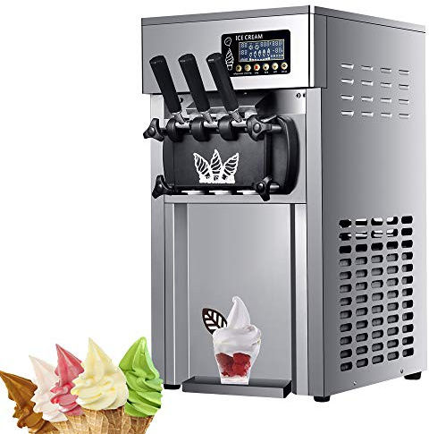 Macchina per gelato soft commerciale, gelatiera elettrica da 1200 W, gelatiera a 3 gusti, pannello LCD autopulente, cilindro di congelamento da 1,8 lx2, per ristoranti, negozi di dolci, caffett