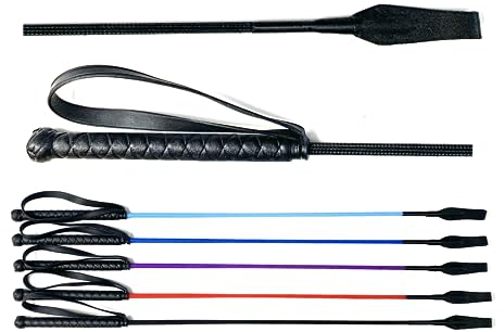 JA Horse Springgerte Springstock Reitgerte Pferd Peitsche mit Lederoberteil Gummigriff und Handgelenkschlaufe (70 cm, schwarz)