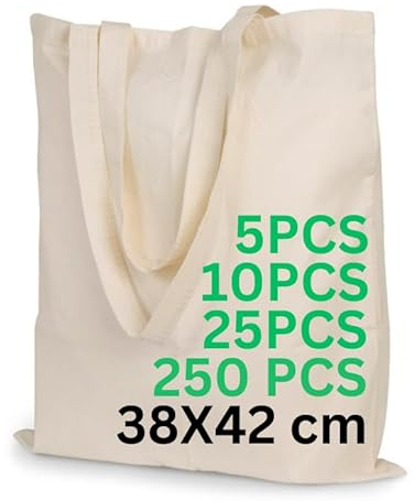 Enviroflex 38 x 42 cm Pack 5 | 10 | 25 | 250 Einkaufstaschen aus 100% natürlicher Baumwolle, nachhaltige Jutebeutel, umweltfreundliche und wiederverwendbare Einkaufstaschen mit langen Henkeln