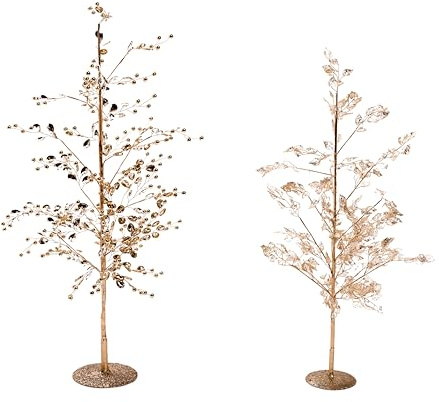Pavilion Gift Company - Gold Sparkly Clear Gem Tree Set of 2-25 & 22 Tall Holiday Christmas Home Decor Interior Indoor Tabletop Artificial Decoration