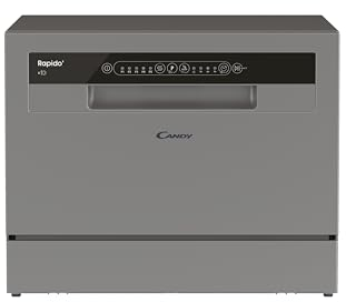 Candy Rapido' CP 6E51LS Lavastoviglie Compatta da tavolo, Libera Installazione, 6 Coperti, 8 Programmi, Ciclo Rapido 35', Partenza ritardata, Classe E, AxLxP 44,3x55x50,1 cm, Silver, Classe E