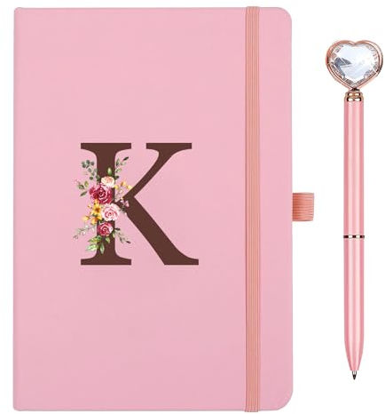 Personalisiertes A5 Notizbuch mit Initialen, PU Leder Journal mit Stift, Stifteschlaufe, 200Seiten, Tagebuch für Erwachsene Freundin Mädchen Frauen Geburtstag Abschluss Geschenk Muttertagsgeschenk(K)