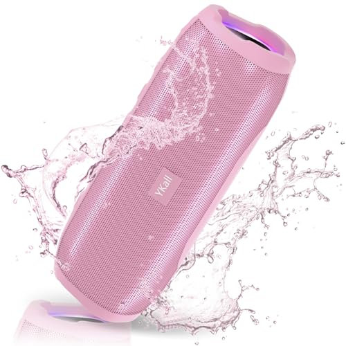 Ykall Bluetooth Speaker 20W, Portable Bluetooth Speaker Wireless with FM Radio, HD Stereo 36-Hours Playtime, IPX6 Waterproof, Wireless Stereo Pairing, With RGB Lights for Outdoor, Travel (Pink-01)