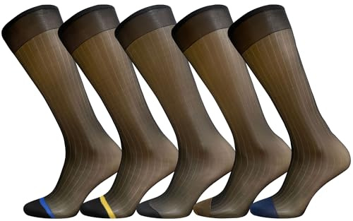 Uaussi 5 paia di calze da uomo in seta velata OTC ultra sottili in nylon per abiti casual quotidiani calze da lavoro Business Sox, Strisce Nere, taglia unica