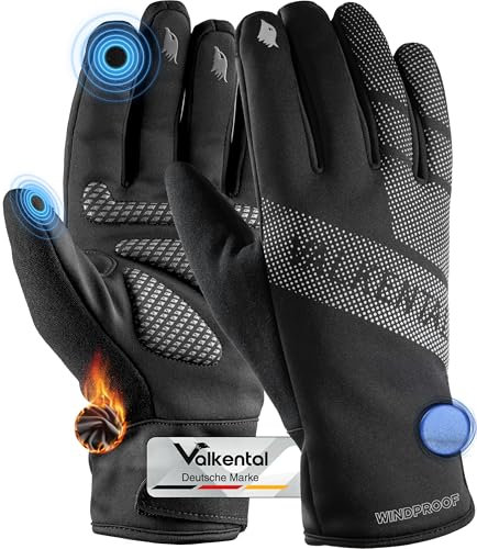 Valkental® Winddichte Fahrradhandschuhe - Gepolstert & Griffig | Winterhandschuhe & Übergangshandschuhe [Herren & Damen] mit Touchscreen Funktion - GloRider