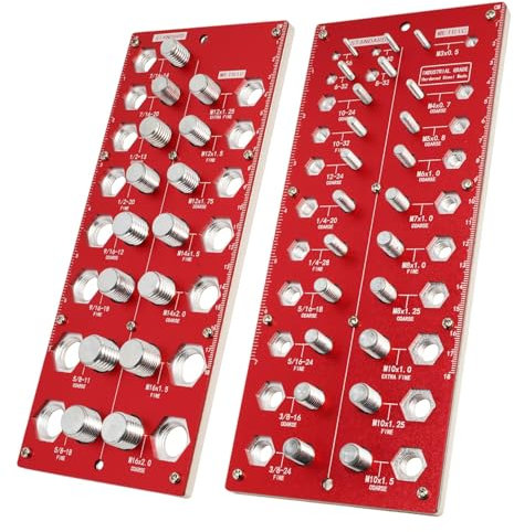 GIMYUAN Gewindeprüfer, 38 Mutter- und Bolzengewindegrößenprüfer, Schraubenkennungslehre mit Standard und metrisch (rot)