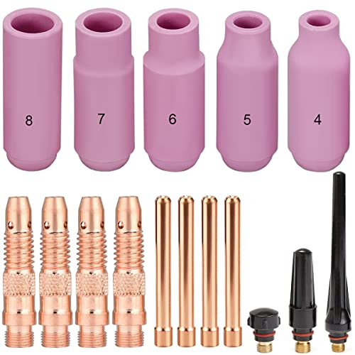 EATBALE Torcia TIG Consumabili Accessori Kit per Torcia per Saldatura TIG DB PTA SR WP-17/18/26. Include ugelli in allumina TIG Coppa scudo in ceramica/tappo posteriore/corpo pinza (16 pezzi)