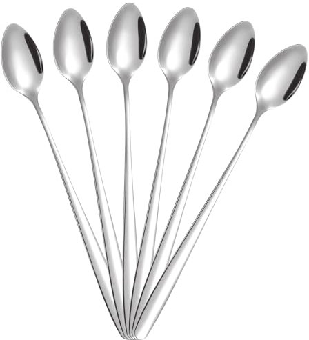 6 cucchiai per latte macchiato, cucchiaio lungo 19,5 cm, in acciaio inox, cucchiaio lungo per cocktail, caffè, tè, frappè, gelato, dessert
