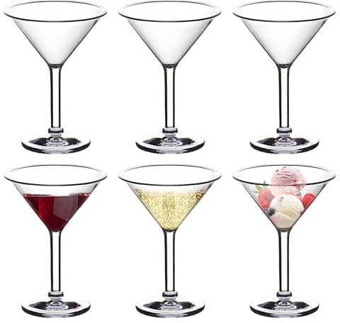 Martini Cups 6Pcs Unbreakable PP Margarita Goblets 180ML Shatterproof Cocktail Stemware for Martini, Whiskey, Gin, Tequila, Reusable Clear Cocktail Wine Goblets for Weddings, Parties & Celebrations