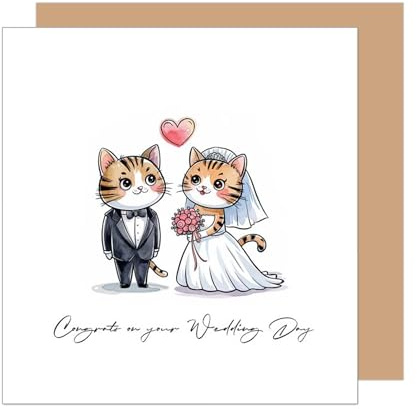 Edition Seidel Tarjeta de felicitación cuadrada de alta calidad para boda con sobre, tarjeta de felicitación de boda, tarjeta de felicitación de matrimonio, con gatos casados (HQ144 SW025)