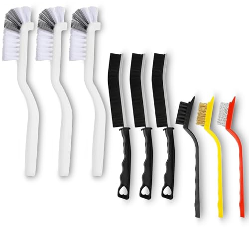 9 Pack Crevice Cleaning Brush Set, Hard Bristle Detail Brush Set for Deep Cleaning Kitchen, Bathroom, Grout, Sink, Bottle, Blender, Corners, Tight Spaces