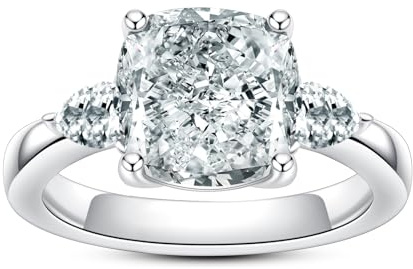 Gobaalele Cubic Zirconia Engagement Ring 3CT Cushion Cut 3 Three Stones CZ Wedding Ring 5A Grade Simulated Diamond Promise Anniversary Ring for Women Size7.0